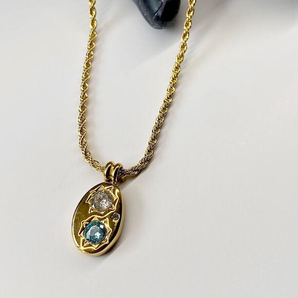 NEW Gold & Blue Crystal Pendant Necklace - Picture 9 of 10